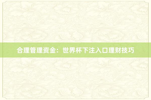 合理管理资金：世界杯下注入口理财技巧